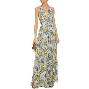 MIKAEL AGHAL Floral-print metallic chiffon maxi dress